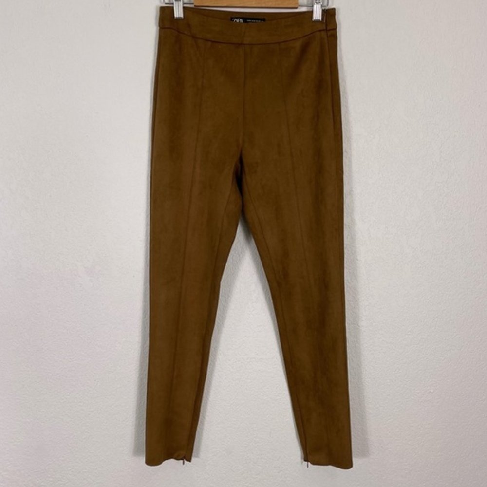 Zara Brown Faux Suede Skinny Leg Pants